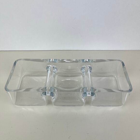 Krosno Clear Hand Blown Glass 3 Part Divided Candy Dish Poland - Picture 2 of 6